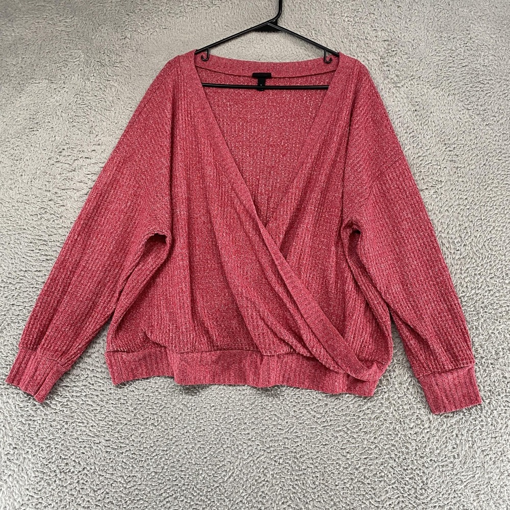 Torrid Faux Wrap Sweater Womens 2/2X Pink Waffle Knit Surplice Cozy Thermal